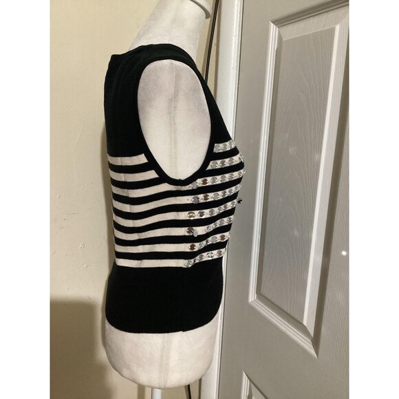 J Crew Sweater Womens Small Black White Embellished Stripe Tank Pullover New - Picture 4 of 7